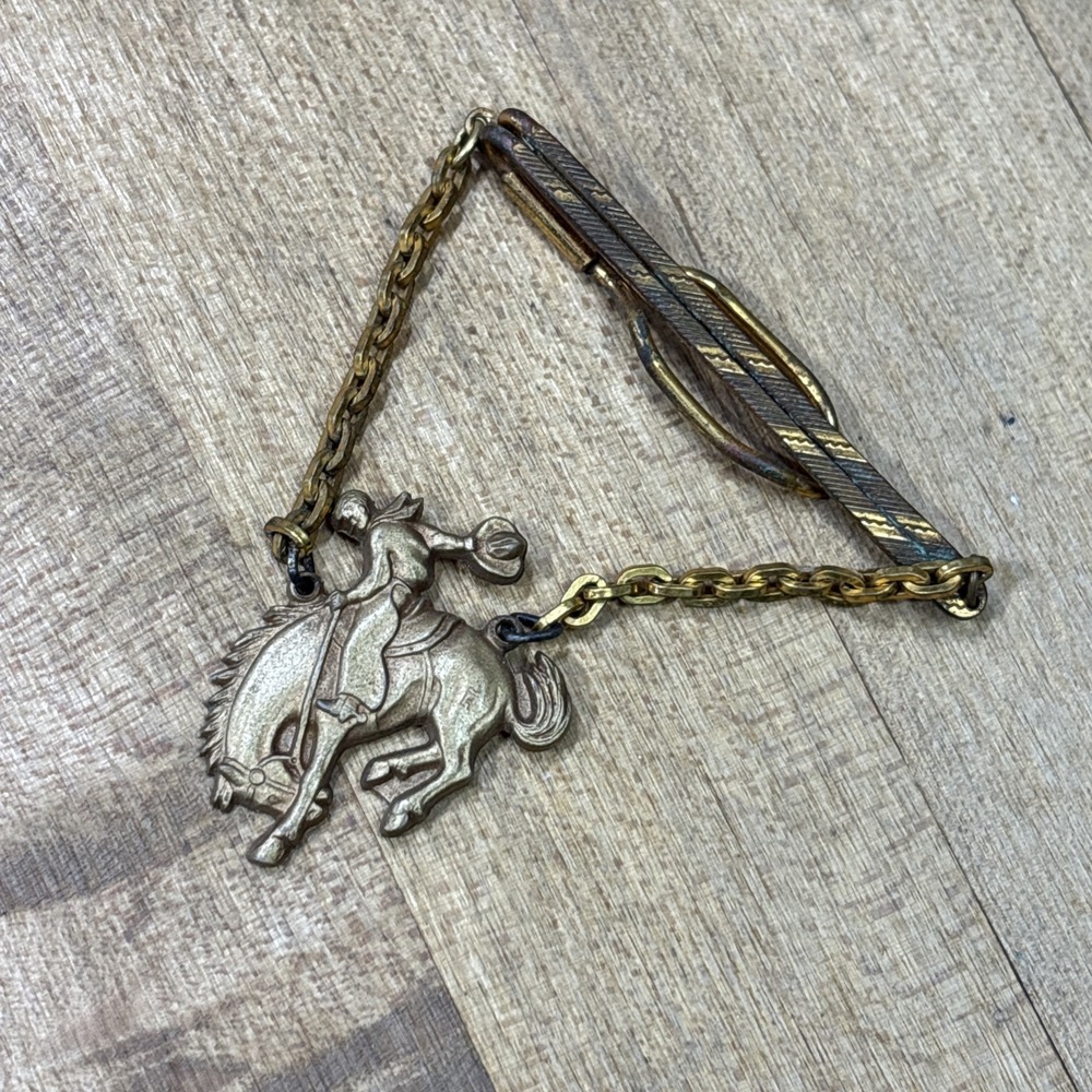 Vintage Hickok Cowboy Bucking Bronco Tie Bar Clasp Gold Tone Western Rockabilly